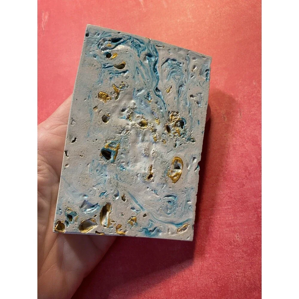 Handmade Soap Dish Cement Soap Holdr Bathroom Kitchen Self Draining Teal Swirl